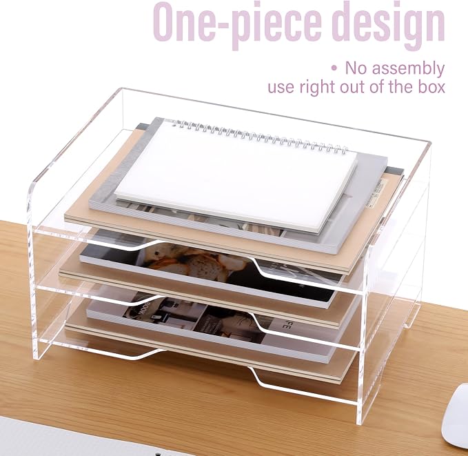 SANRUI Acrylic Paper Organizer Letter Tray for Desk, 3 Tier Enlarged File Sorter,Clear File Holder Desktop Shelf Document Storage for School Office Home - Image 7