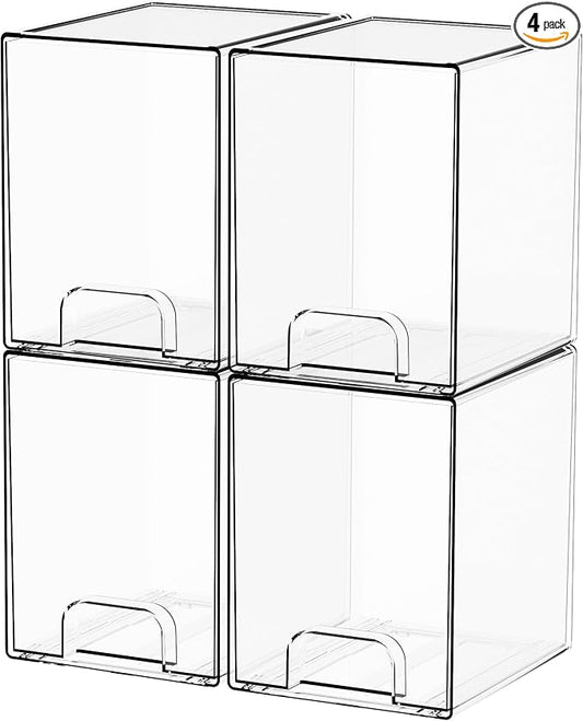 7.6" H Baby Bottle Organizer for Cabinet,4 Pack BPA FREE Bottle Storage Organizer Baby,Clear Stackable Storage Drawers for Makeup,Skincare,Beauty Products Bathroom Closet Organizers and Storage by Yieach