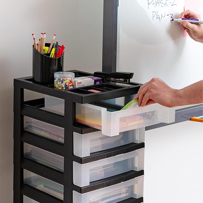 IRIS USA 7-Drawer Rolling Storage Cart with Wheels, 2-Pack, Black/Clear - Image 7