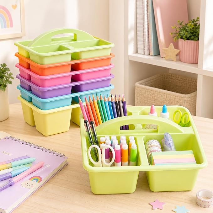 gisgfim 6 Pack Plastic Classroom Caddy with 4-Compartments Plastic Storage Caddies with Handle 4 Compartments Table Caddy Organizer Versatile Table Caddies for Classroom Office, Colorful - Image 4