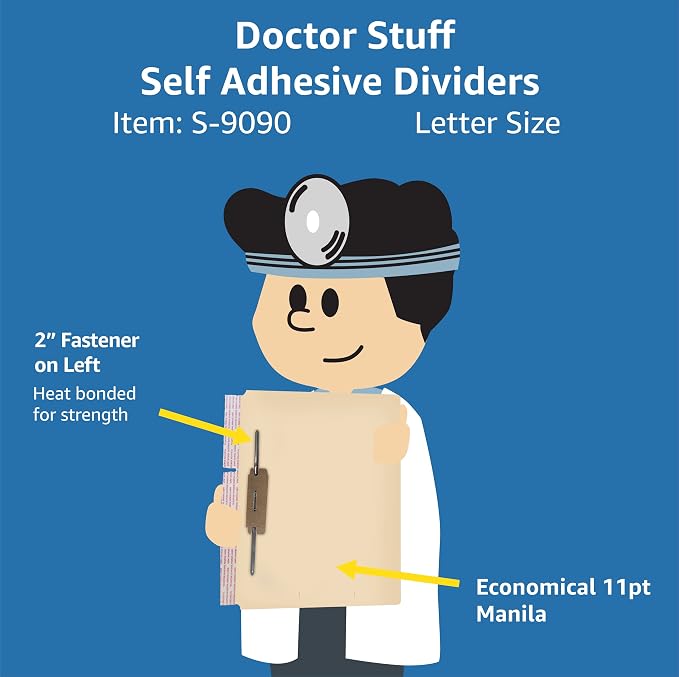 Self Adhesive Dividers for File Folders, Doctor Stuff, Side Hinge Divider with 2" Bonded Fastener on Front Side, 11 pt Manila Stock, Box of 100 - Image 2