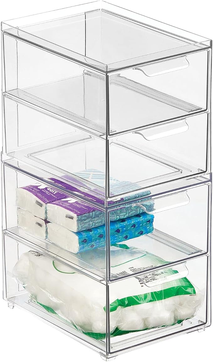 mDesign Stackable Storage Containers Box with 2 Pull-Out Drawers - Stacking Plastic Drawer Bins for Master or Guest Bathroom, Linen Closet, Vanity, or Makeup Table - Lumiere Collection - 2 Pack, Clear by mDesign