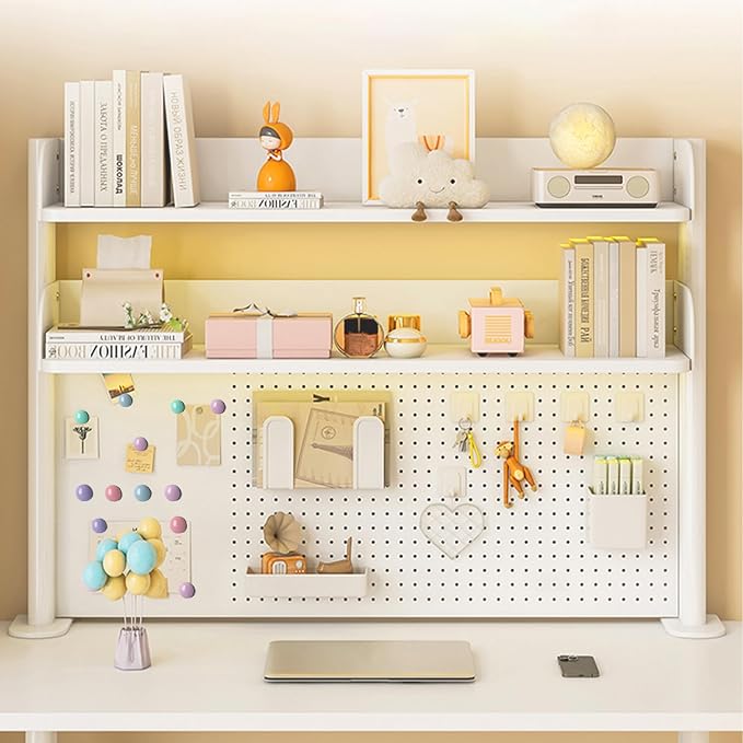 Clamp On Desk Organizer Shelf,Desk Extender Pegboard,White,31.5in | Computer Desk Accessories for Office,Desktop Bookshelf Storage Shelves for Desk, Desktop Shelving System - Image 2