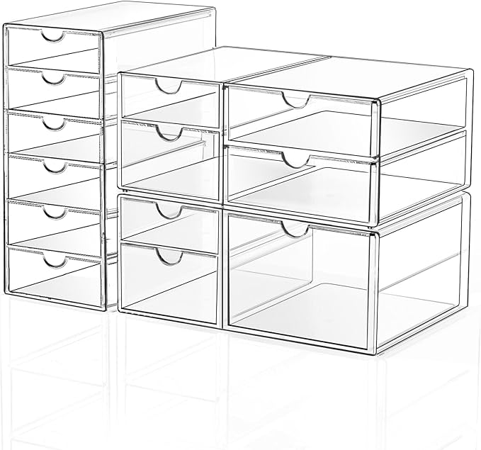 DOMNIU Acrylic Makeup Drawer Storage Organizer with 13 Drawers, 3 Set | Office Desk Organization and Storage, Dustproof Drawer Organizer for Makeup, Countertop, Jewelry, Desktop, Bathroom, Bedroom by DOMNIU