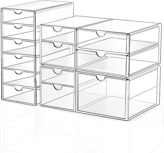 DOMNIU Acrylic Makeup Drawer Storage Organizer with 13 Drawers, 3 Set | Office Desk Organization and Storage, Dustproof Drawer Organizer for Makeup, Countertop, Jewelry, Desktop, Bathroom, Bedroom by DOMNIU