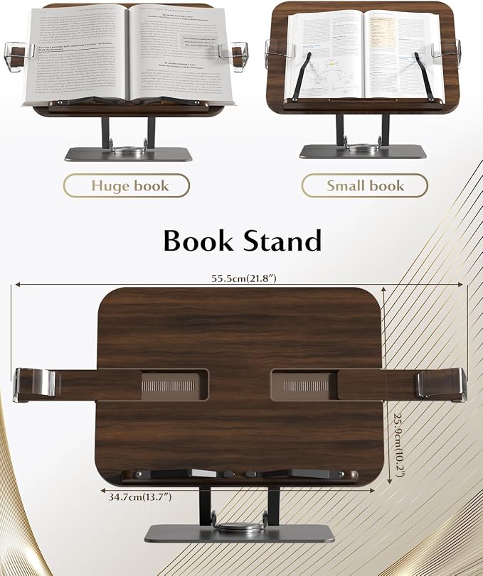 Book Stands for Reading,Adjustable Book Holder with 360° Rotating Metal Base,Foldable Cookbook Stand, Reading Hands Free with ABS Expandable Page Clips for Recipe,Textbook,Laptop - Image 3