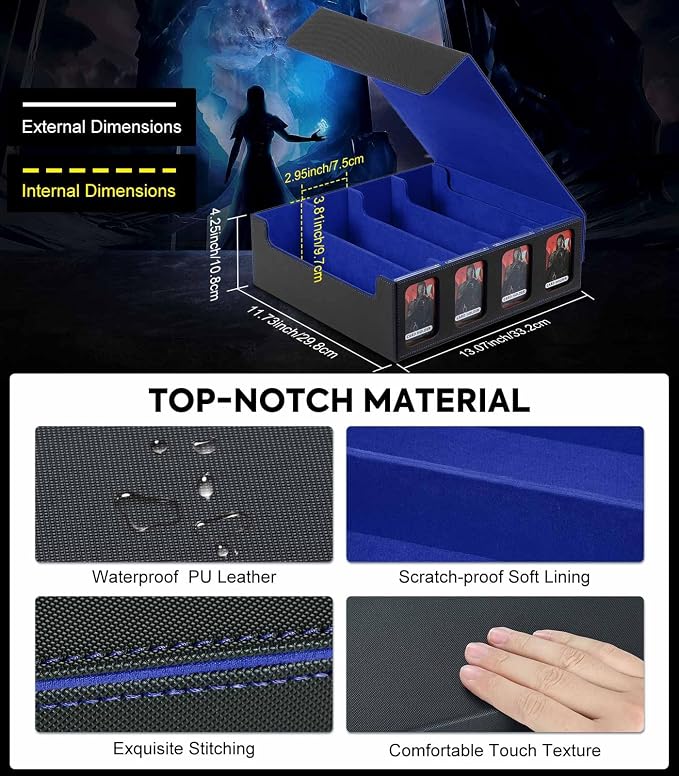MoKo Card Storage Box for Trading Cards, 3000+ Card Capacity, Black Blue | MTG Deck Box, w/ 24 Colorful Dividers & 4 Card Supporters & Display Window, Deck Case Fits for TCG, PTG and Sport Cards - Image 8