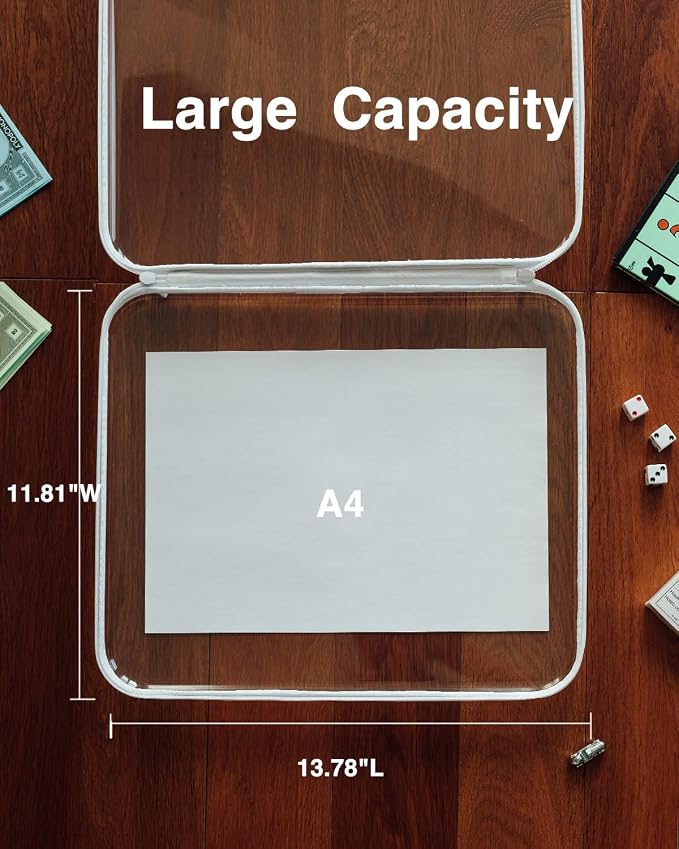 CoiiJoii Board Game Storage,Extra Large Clear Hard Shell Case with Zipper, 3 Packs Board Game Organizer and Storage for Games Puzzle Magazine A4 Paper Craft Hobby Art Supplies - Image 2