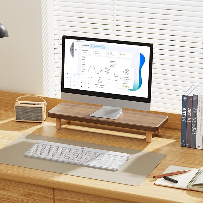 Monitor Stand Riser, 24 Inch Wood Desk Organizer with Monitor Stand & Storage Computer Monitor and Laptop Riser Multifunctional Laptop Stand Desk Organizer for Office Home Screen/Laptop/PC (Walnut) - Image 5