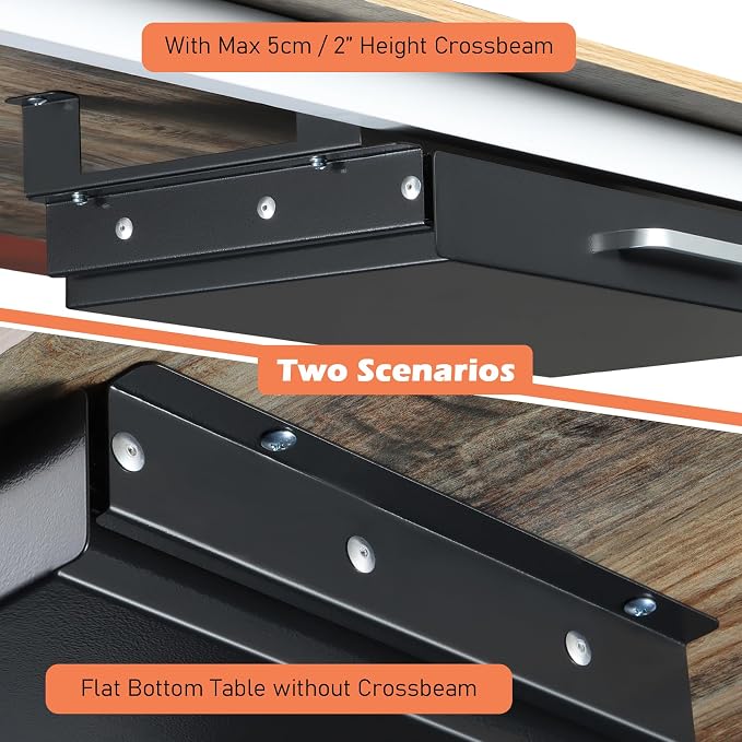 Under Desk Drawer 21" with 4 Divider Trays, Storage Drawer Organizer | Black, Under Counter, Desk Accessory, Attachable for Workbench, Adjustable Brackets, for Desk Lip with Crossbar, Clamp Mount - Image 5