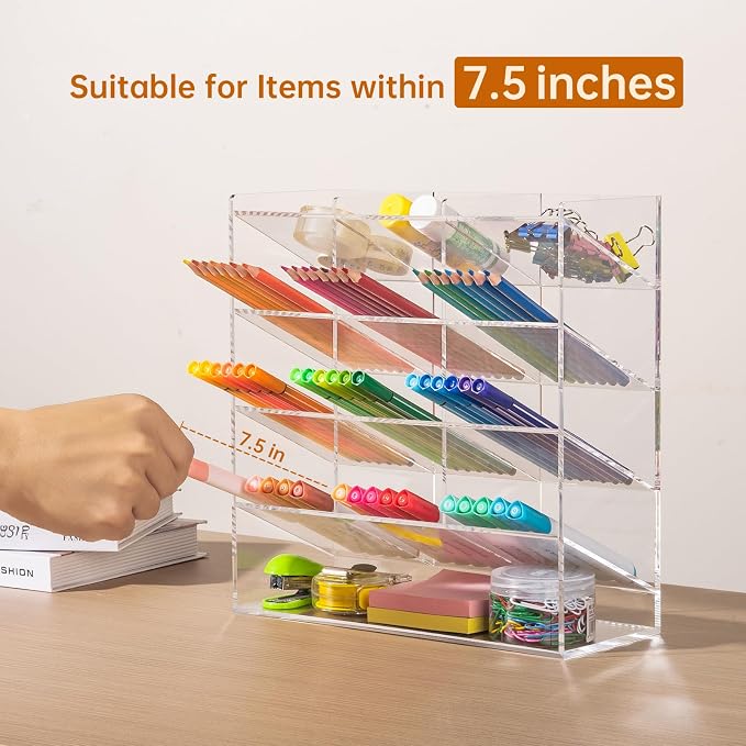 BEYGORM Acrylic Vertical Marker Organizer for 150 Markers, Desk Orgaizer | 13 Compartments Clear Angled Pen & Pencil Holder, Large Stationery & Art Supply Storage for School (10.2 x 9.8 x 4 Inch) - Image 3
