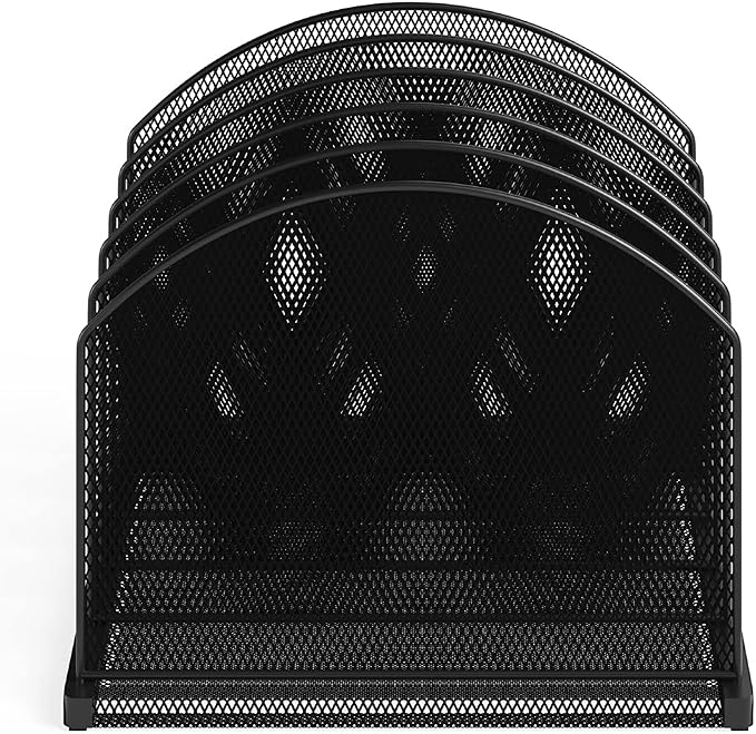 Safco Onyx Desk Organizer 5 Upright Sections, Vertical File Holder Mail Sorter Black Home, Office or Classroom Desktop Organization (3215BLKD) - Image 3