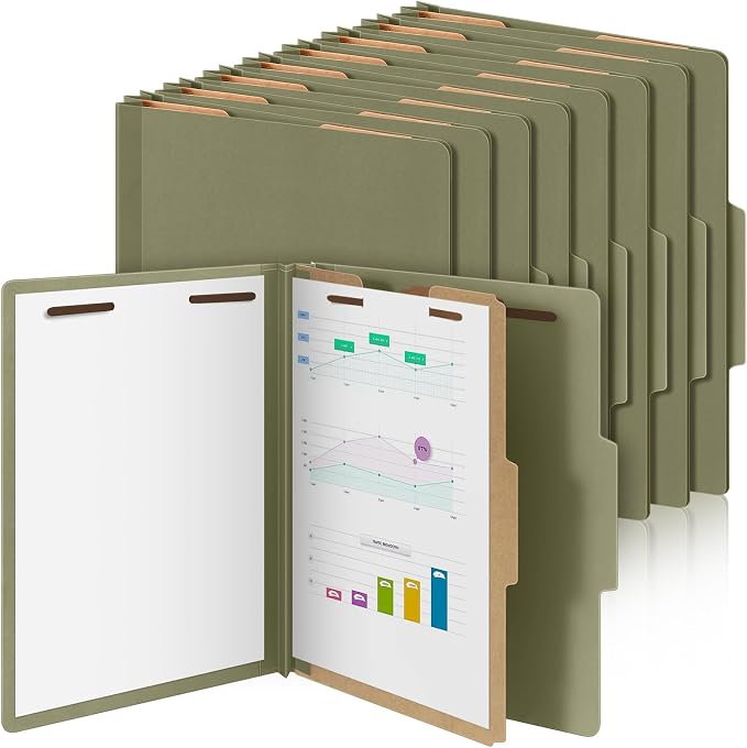 AmazingSpark 24 Pcs Classification Folder Letter Size Bulk 1 Divider Pressboard File Folder with Expansion 2 Prong Fastener Heavy Duty Office File Organizer for School Medical Document(Hunter Green) by Unknown