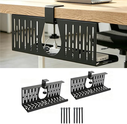 Under Desk Cable Management Tray, Cord Organizer for Desk Cable Management Tray Under Desk with Clamp for Home Office, Standing Desk(1Pack，Black) by Unknown