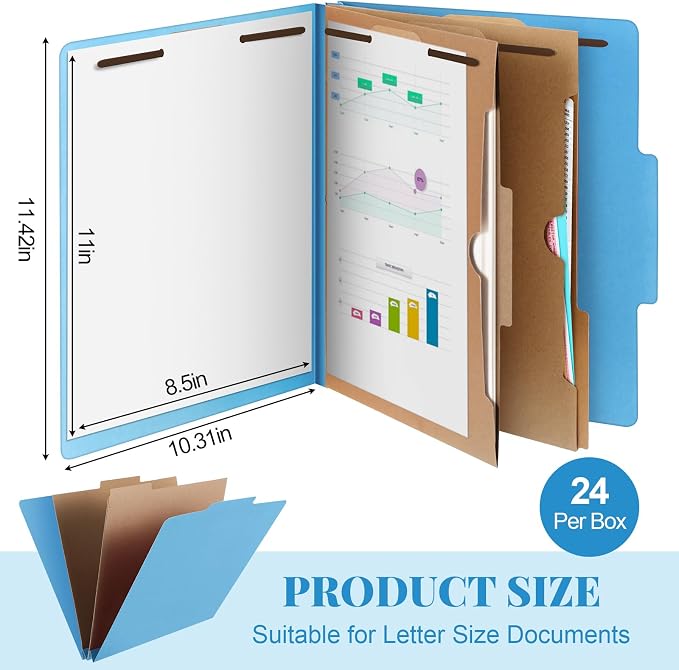 24 Pcs Skyygemm Classification Folder Letter Size, 2 Pocket File,Blue | Back to School Supplies, File Organizer with Fastener, Expanding File Organizer Bulk for Office Employee, Staff, Teacher - Image 2