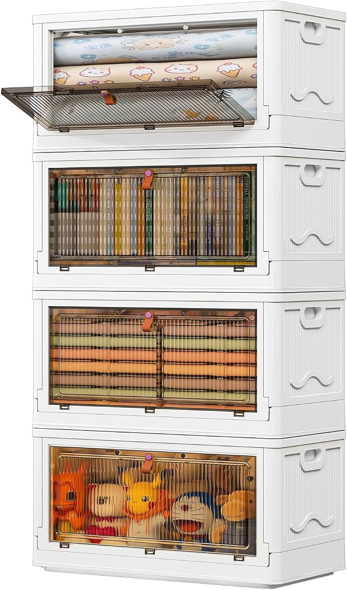 YFXCVSL 4 Tier Storage Bins with Lids 102QT - Stackable Containers with Wheels, Folding Boxes, Set of 25 by YFXCVSL