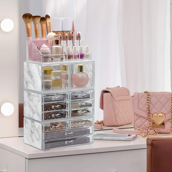 Sorbus Large Makeup Organizer - Clear Stackable Jewelry & Makeup Organizer For Vanity, Bathroom Storage, Dresser - 12 Drawers Cosmetic Beauty Organizers and Storage with Lipstick, Makeup Brush Holder - Image 4