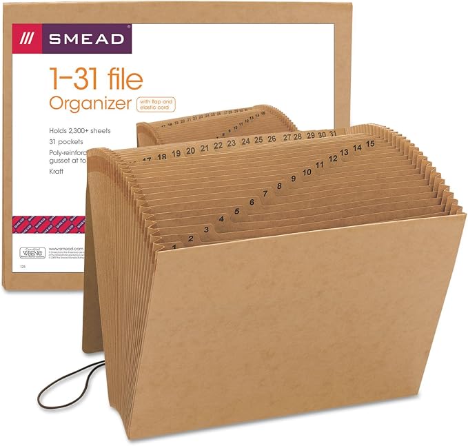 Smead Expanding File with Flap and Cord Closure, 31 Pockets, Daily (1-31), Letter Size, Kraft (70168) (Pack of 1) - Image 2