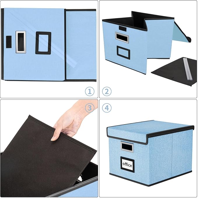 File Organizer Box with Lids, Collapsible File Folder Organizer | File Box with Plastic Slides for Document, Filing Bin for Letter Size Hanging File Folders (1 Pack, Powderblue) - Image 5