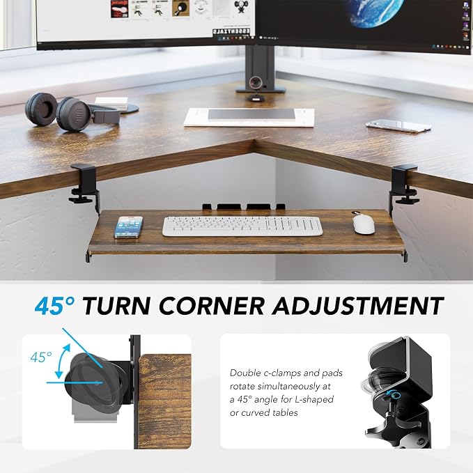 Keyboard Tray Under Desk Pull Out with Extra Sturdy C Clamp Mount System, 32.8 (38 inch Including Clamps) x 12 Inch Slide-Out Platform Computer Drawer for Typing Vintage AX01WG202 - Image 8