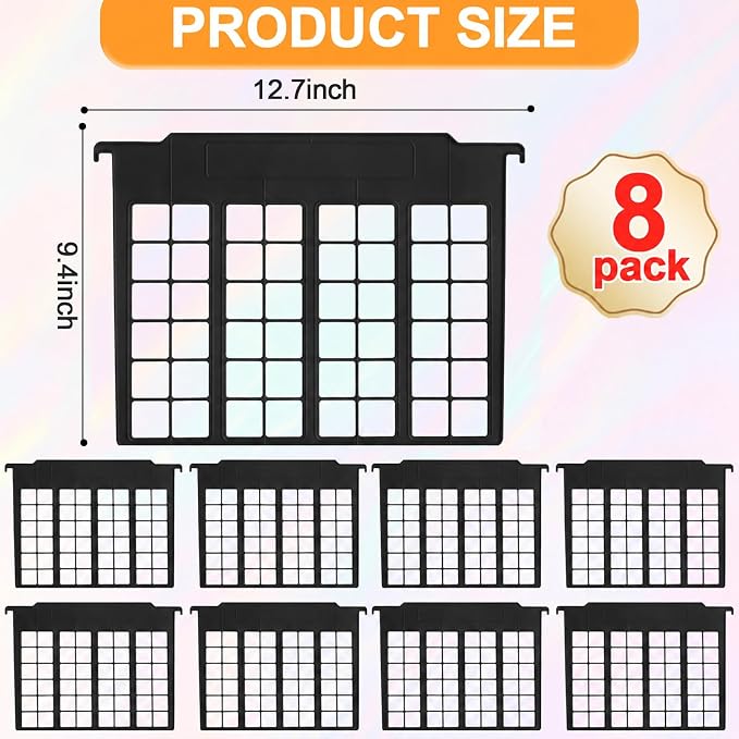 party greeting 8 Pack File and Folder Dividers 9.4x12.7 Inch Plastic Hanging Filing Cabinet Dividers Organizers Insertable File Separators Supplies for Office Drawer Organization (Black) - Image 2