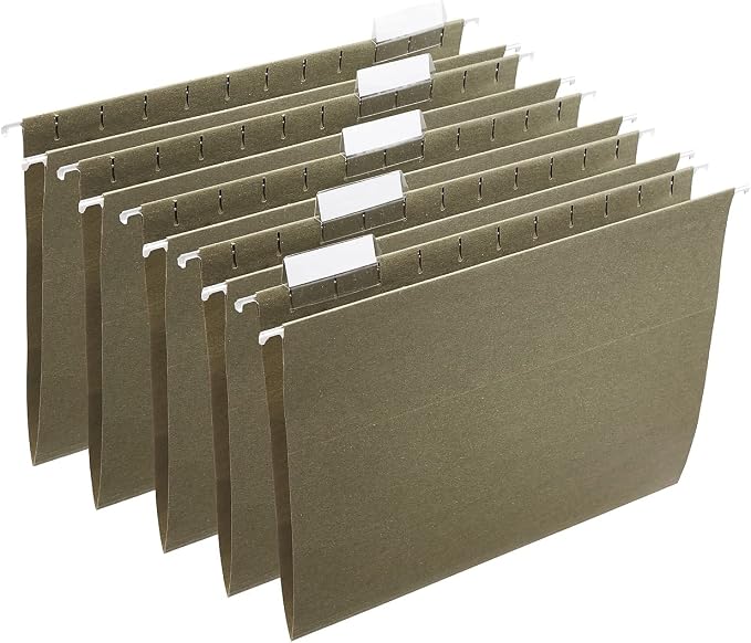 TRU RED Hanging File Folders, Letter Size, 5‑Tab, Standard Green, Heavy‑Duty Construction – 250/Box by Staples
