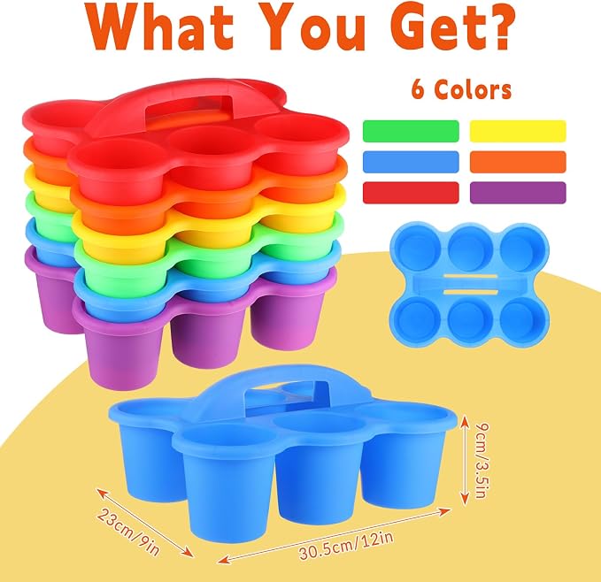 6 Pack Classroom Caddy Organizer with Handle Colorful Plastic Table Caddy Drink Cup Caddies Holder 12×9×3.5 Inches Storage School Supplies 6 Compartments for Table Crayon Pencil Cup Marker Craft - Image 2