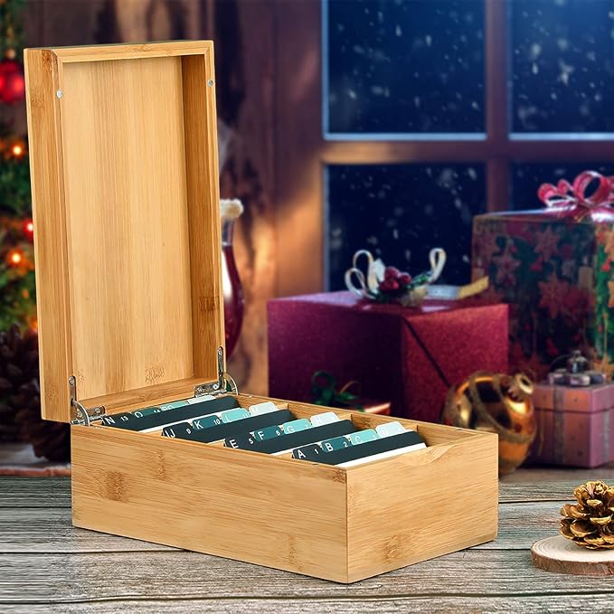 MaxGear Bamboo Business Card Organizer for 3" x 5" Cards | Index Card Holder for Desk, Index Cards Box with A-Z Tabs, Holds 600 Cards, Desktop Organizers for Home, Office - Image 6