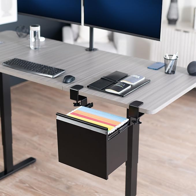 VIVO Black Clamp-on Under Desk Filing Cabinet, MOUNT-FCD1C-B | Metal Office Storage Drawer, Holds 22 lbs, for 8.5 x 11 inch Letter-Size Folders - Image 3