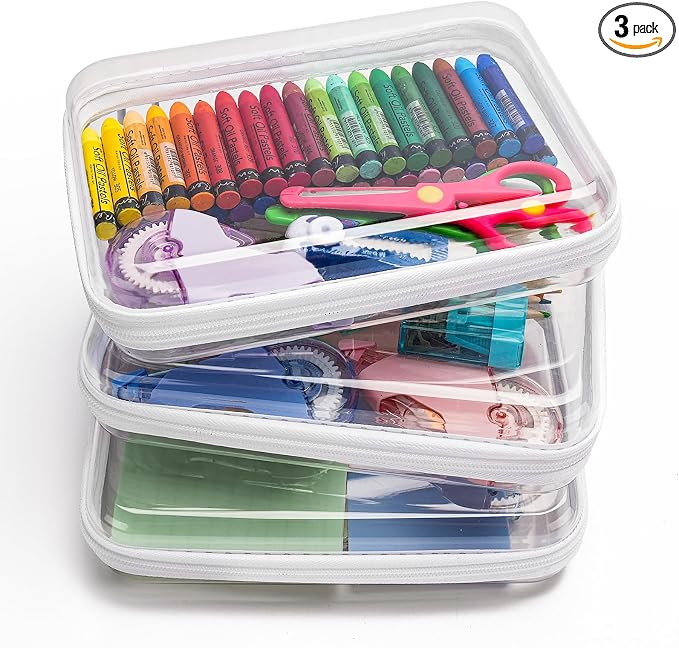 CoiiJoii 3PCS Clear Hard Shell Zipper Case,Portable Cosmetic Bag with Zipper, Diaper Bag Organizing Pouches, Kid's Toy Storage Organizer Bins,Hard Plastic Case, Christmas Storage Bins by CoiiJoii