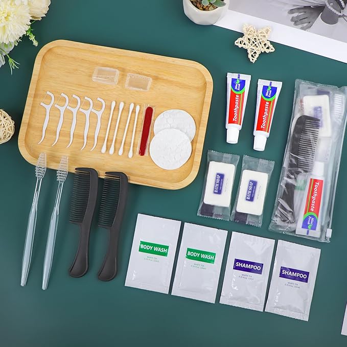 100 Sets Personal Hygiene Kit Bulk, Disposable Toothbrushes with Toothpaste Floss Comb Soap Cover Shampoo Body Wash and Vanity Kit, Toiletry Kits Homeless Supplies Bulk for Women,Men,Travel,Homeless