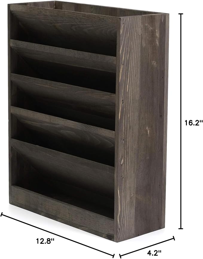 Vintage Rustic Wooden 5 Slot Office Desk or Distressed Torched Wood Wall Mounted Hanging Document Filing Organizer，Magazine Rack，Mail Holder Organizer Display Stand - Image 8
