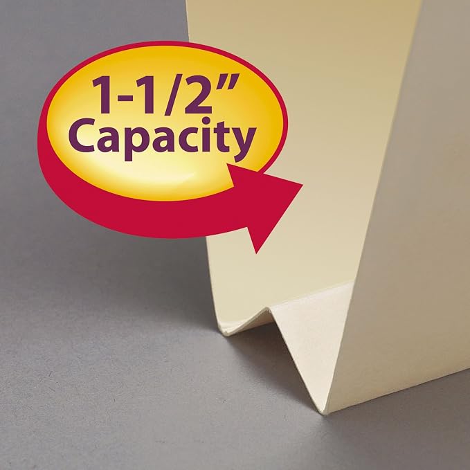 Smead Extra Capacity End Tab Fastener File Folder, Shelf-Master® Reinforced Straight-Cut Tab, 2 Fasteners, 1-1/2" Expansion, Letter Size, Manila, 50 per Box (34276) - Image 3