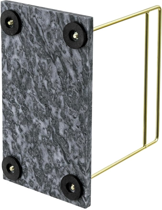 MyGift Black Marble Cookbook Stand, Recipe Holder with Brass Tone Rail | Modern black marble cookbook stand features a brass-tone metal rail to display recipes, books, tablets, and kitchen décor - Image 7