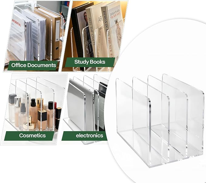 Acrylic Magazine File Holder, 3-Section A4 Desk Organizer | Fits A4 documents, 11.22"W x 7.68"H x 6.69"D, ideal for letters, folders & notebooks, 5mm thick premium clear acrylic - Image 7
