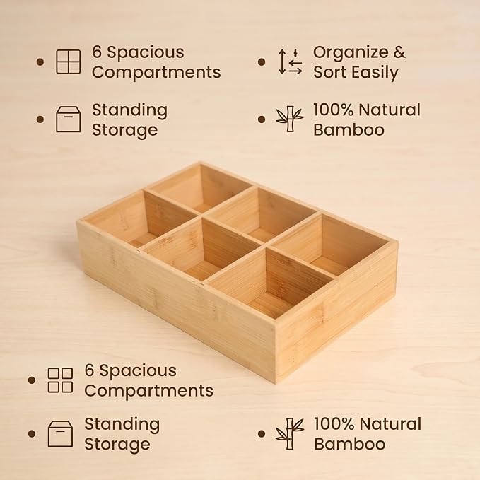 2 Pack Bamboo Small Desk Drawer Organizer | 360° Rotating, Art Supply Holder & Office Storage Caddy, For Colored Pencils, Crayons, Paintbrushes - Image 7