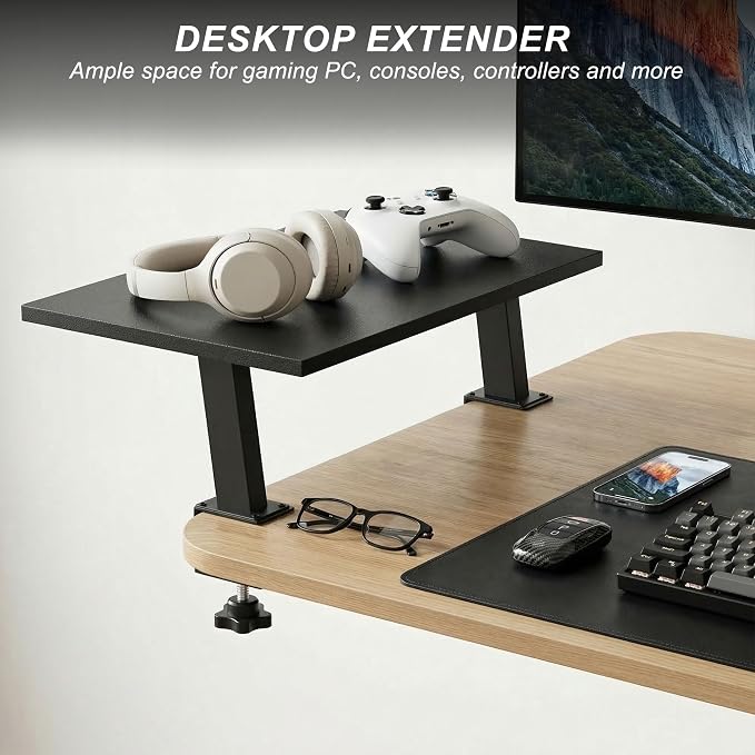 15-Inch Desktop Clamp-on Shelf & Monitor Riser, 2-in-1 Reversible Design – Fits Either Side of Desk, C-Clamp for Stability, Holds 44 lbs, for Gaming PC, Console & Office Setup - Image 4