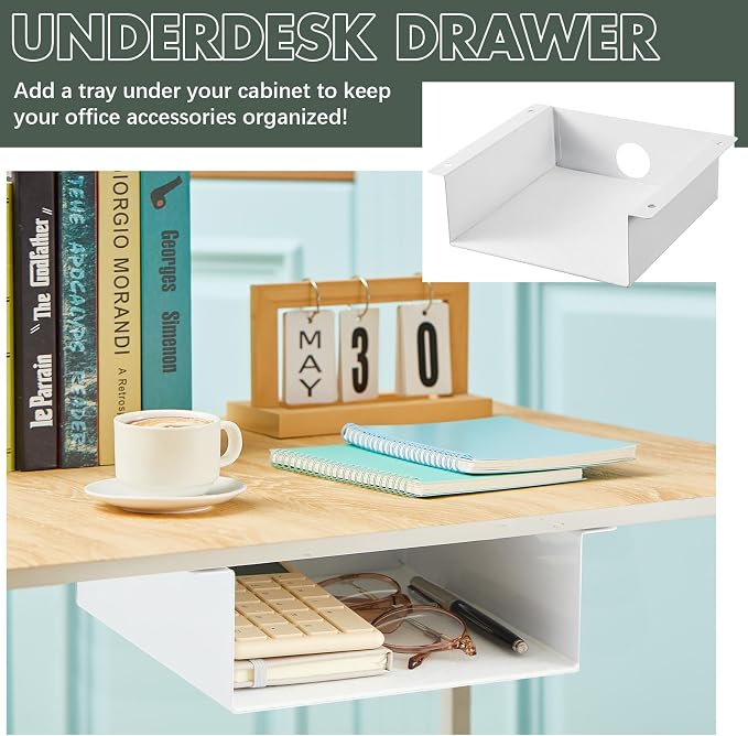 Yaocom 2 Pack Under Desk Hanging Shelf, Carbon Steel Storage Tray with Mute Felt Sheets, Mount Shelves Organizer for Office Home Workstation Gaming Desk Stand up(7.5x8x2.8 in/Storage Shelf,White) - Image 5