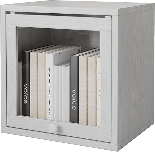 FUSUNBAO Magic DIY Cube Storage Organizer Stackable Cubes for Home Books Clothes Toy-Modular Cubby Storage System-Office Cubical-Bookcase Closet(Pure White-Washed, Glass Door Cube) by FUSUNBAO