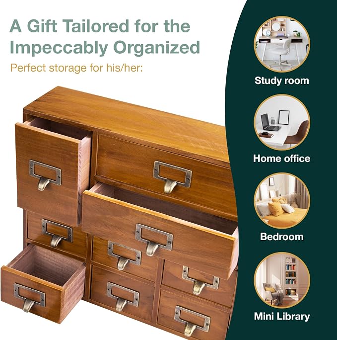 12-Drawer Apothecary Cabinet - Index Card Organizer - Vintage Chest of Drawers - Mahogany Wooden Organizer - Office Desktop Drawer Organizer for Herb Storage, Apothecary Diaries, Tea Collection - Image 7