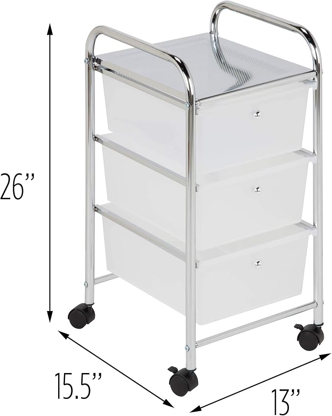 Honey-Can-Do 3-Drawer Plastic Storage Cart on Wheels,Silver - Image 6