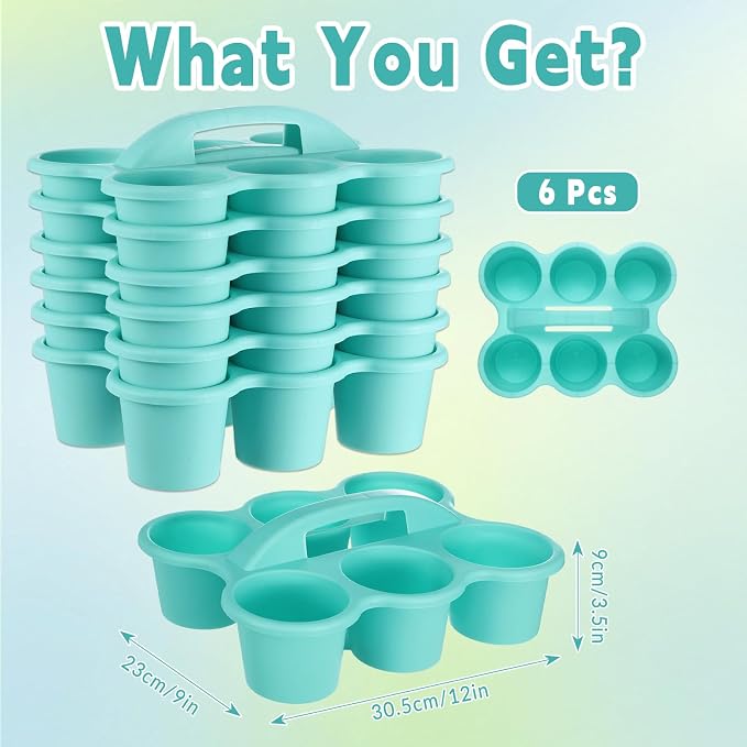 6 Pack Classroom Caddy with Handle Plastic Storage Caddy Organizer with 6 Compartments Drink Cup Caddies Holder Portable Storage Bin for Pencil, Crayon, Marker, Home, Office, School Supplies(Blue) - Image 2