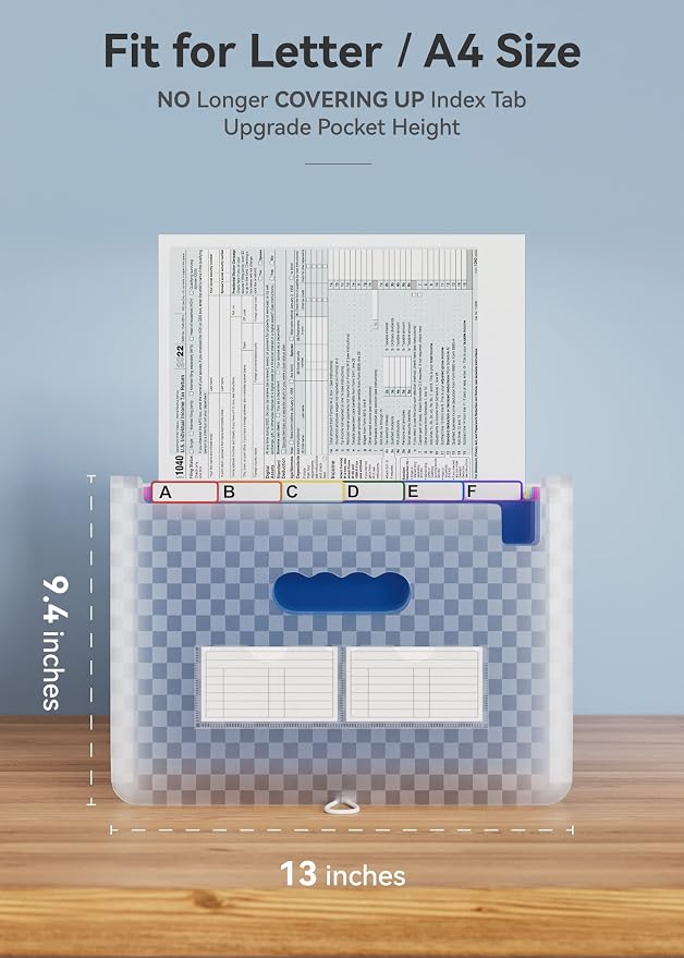 ABC life 26 Pockets Accordion File Organizer, Expanding File Folder, Blue | Portable Monthly Paper Bill Tax Receipt Organizer, Letter A4 Size Document Organizer with Labels, for School, Office, Home - Image 3