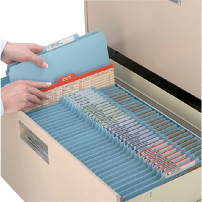 Smead Pressboard Classification File Folder with SafeSHIELD Fasteners, 2 Pocket Dividers, 2" Expansion, Letter Size, Blue, 10 per Box (14081) - Image 8