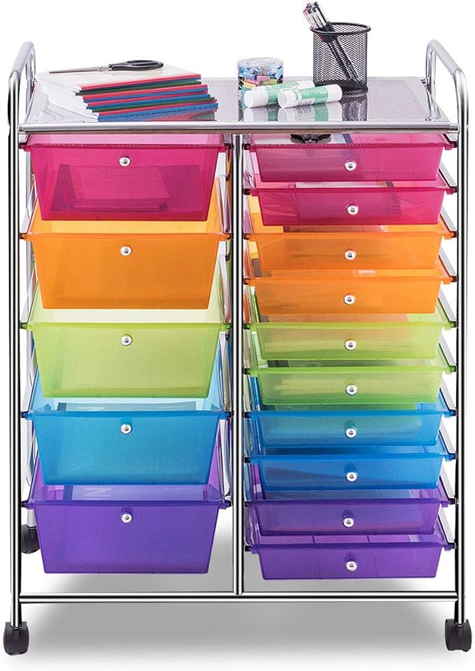 Giantex 15 Drawer Rolling Storage Cart Tools Scrapbook Paper Office School Organizer, Multicolor - Image 8