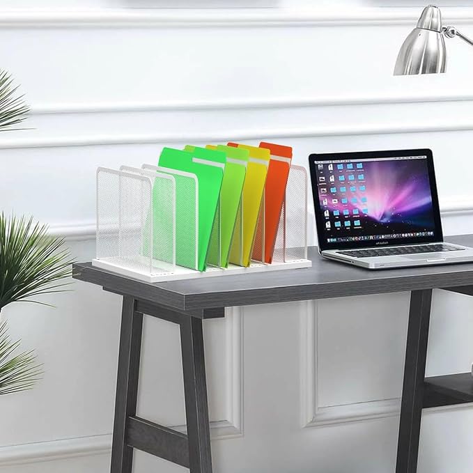Kuntine.B 7-SectionUpright Desk File Organizer White 2 Pack | Vertical, Mesh, Metal, Assembly, Stability, Sturdiness, Organization, Standing - Image 4