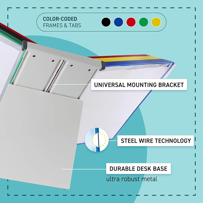 Tarifold Desktop Reference Display System, 10 Pockets, Expandable, Assorted | 10 double-sided PVC pockets, holds 20 letter-size sheets, sturdy metal base, quick-find indexing, quick and easy to assemble - Image 3