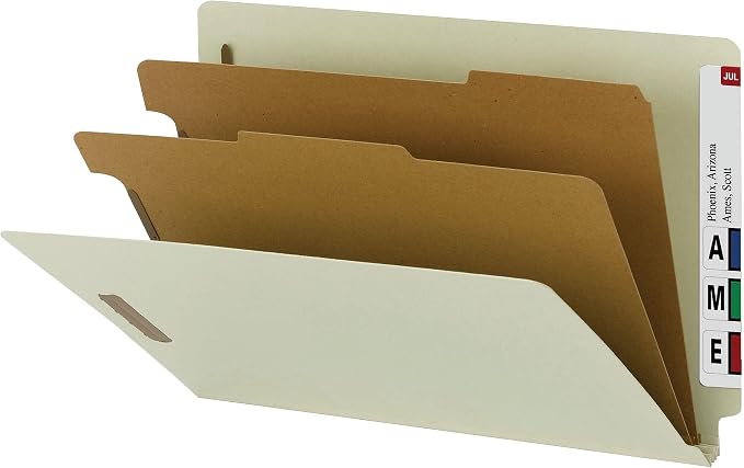 Smead 100% Recycled End Tab Classification Folder, 2 Dividers, 2" Expansion, Legal Size, Gray/Green, 10 per Box (29802) - Image 6