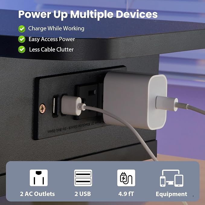 Artswish Dual Monitor Stand with Power Outlet, Black Desk Monitor Riser | 2 AC Outlets & 2 USB Ports, RGB Lighting, Sliding Storage, Flexible Side Shelf, Desk Riser for Work Study Gaming - Image 5