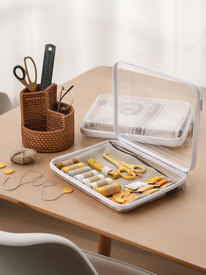 CoiiJoii Zippered Pouch Hard, Clear Zippered Hard Pouch, Stackable Storage Bins, Portable Clear Bin Zipper (White, Large-6pcs) - Image 3